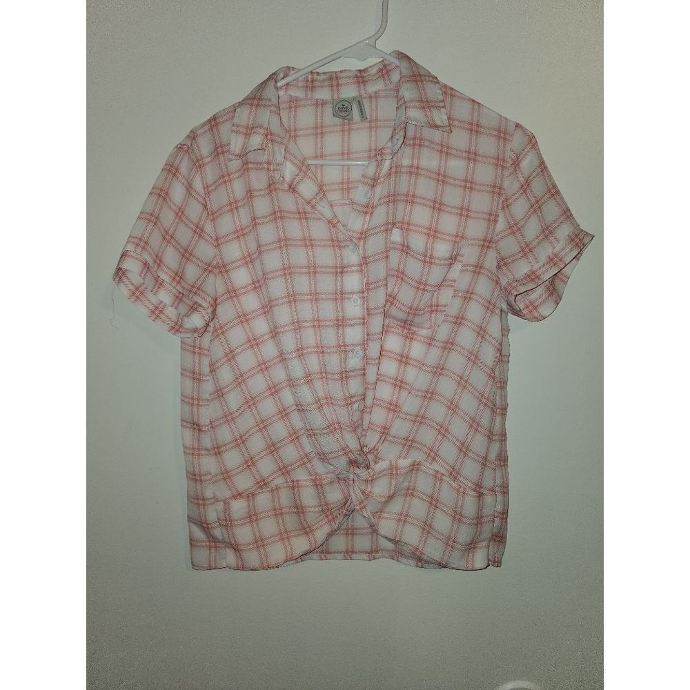 Paper Crane Plaid Tie-Knot Front Top